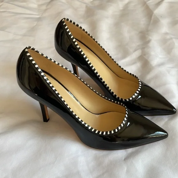 Kate Spade Black with White Trim Accent Patent High Heels Pumps - Picture 13 of 15